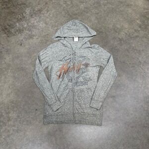 Harley Davidson Women's Y2K Zip Up Hoodie Gray Small Streetwear